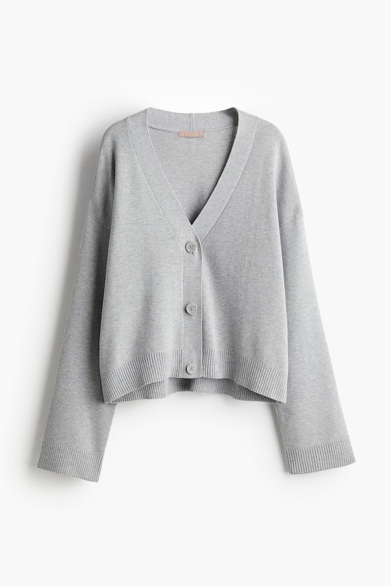 Fine-knit cardigan Light grey marl Ladies H&M