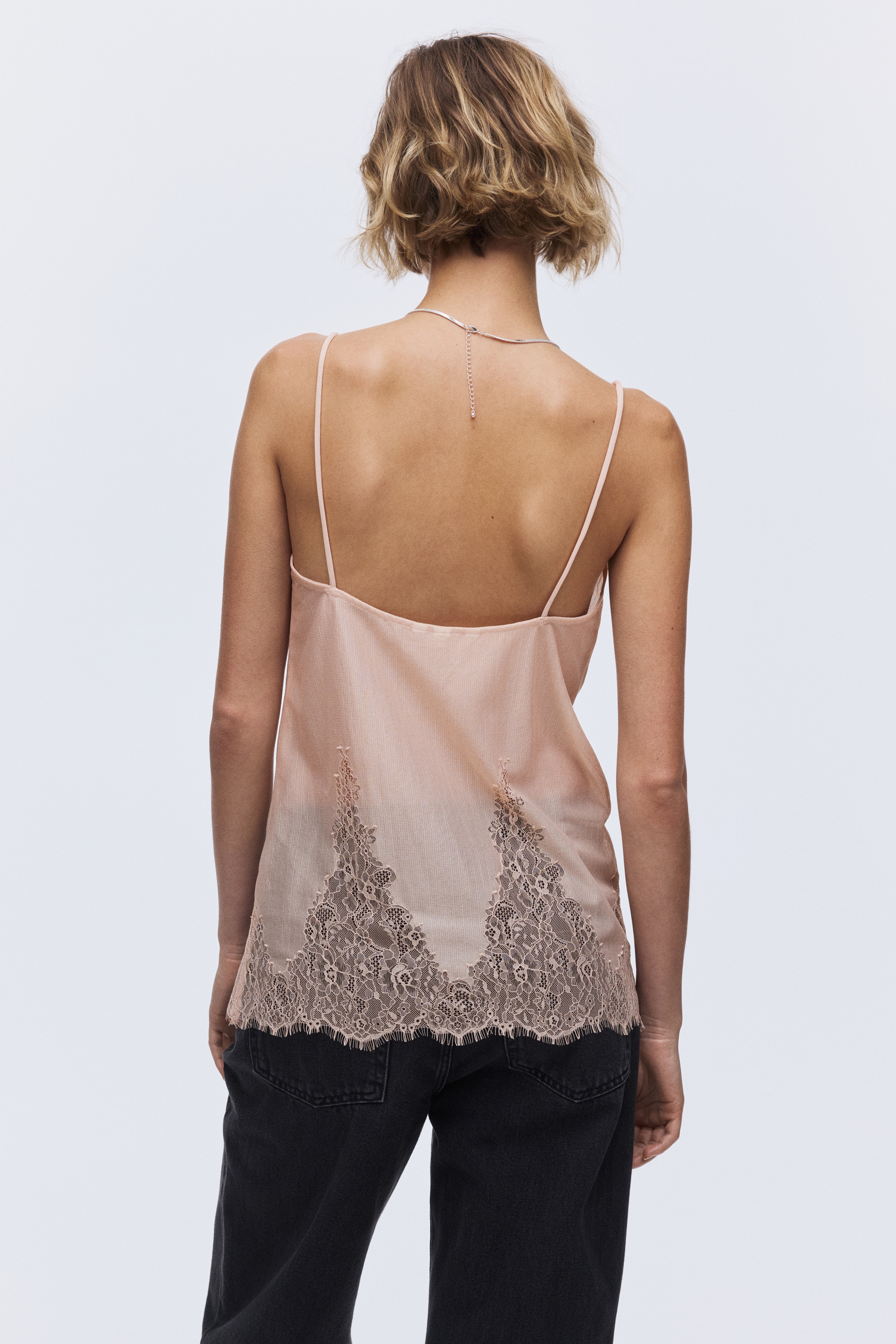 Lace-trimmed strappy top