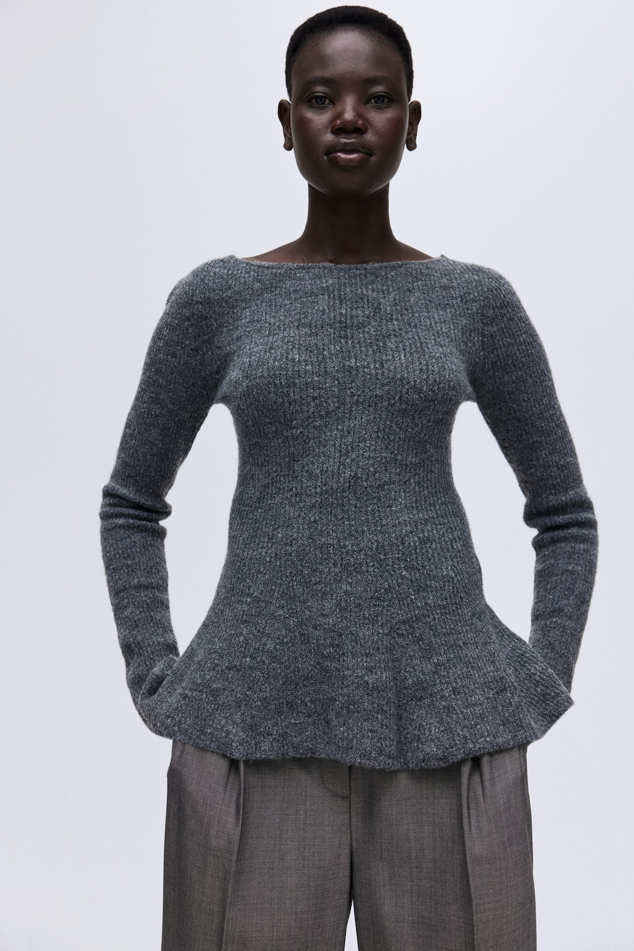 Rib-Knit Peplum Top