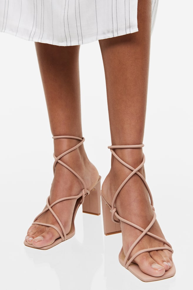 Heeled strappy sandals - Beige/Silver-coloured - 1