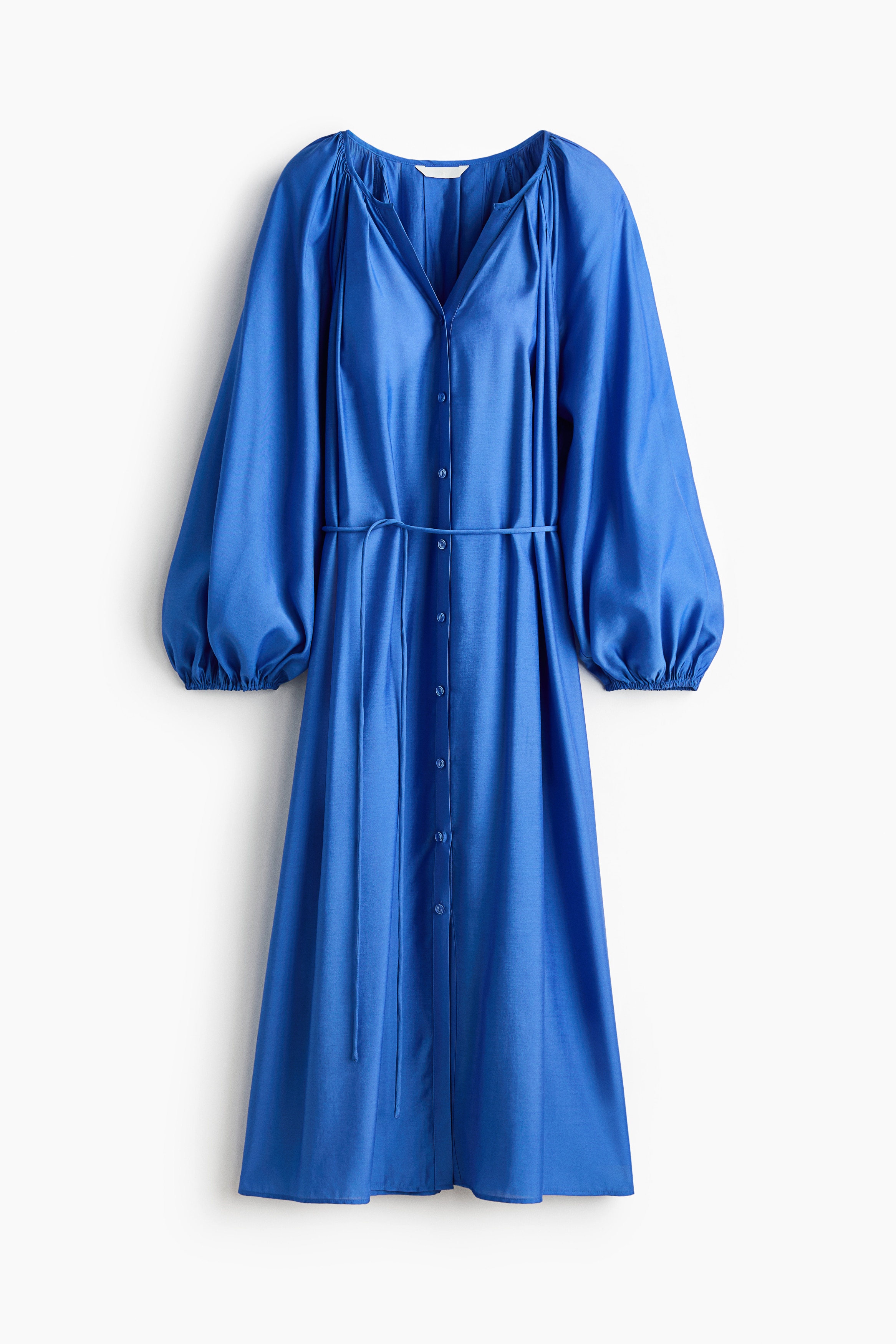 Balloon-sleeved shirt dress - Blue/Red/Striped