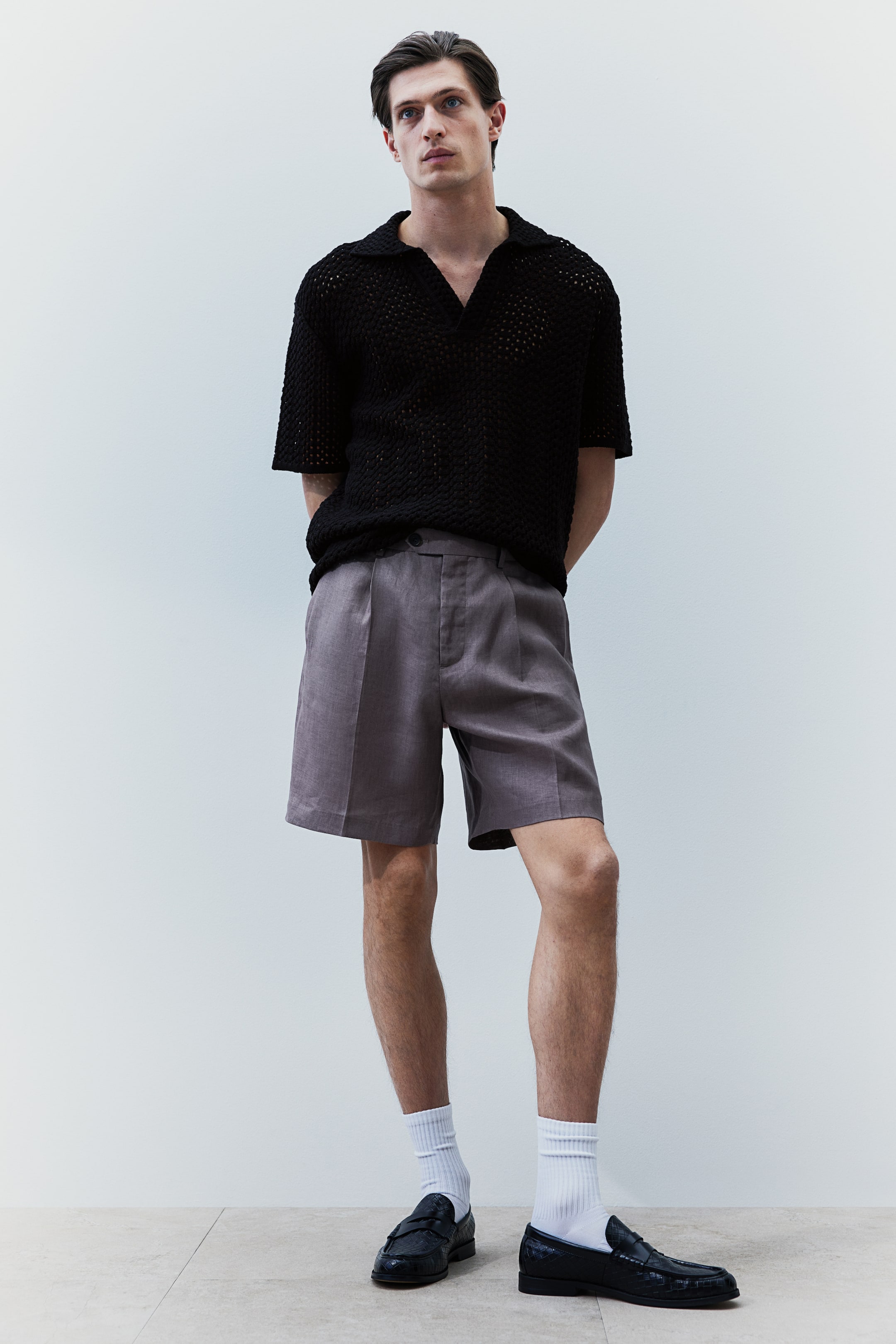 Loose Fit Pointelle-knit Polo Shirt