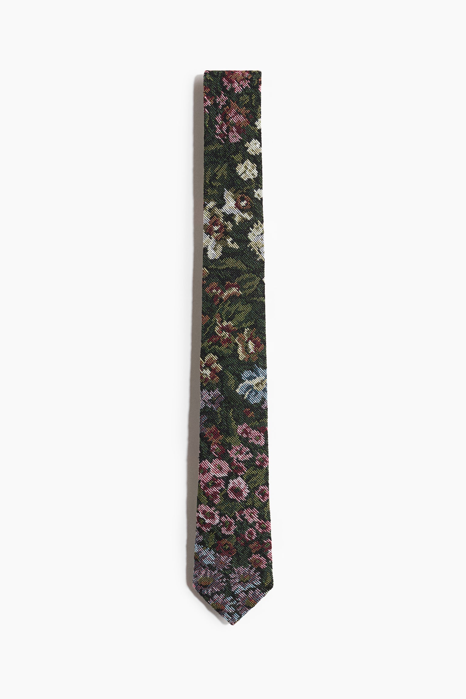 Patterned Tie - Khaki green/floral/Black/striped
