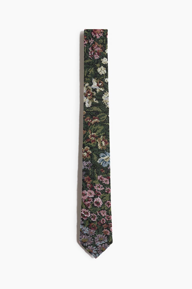 Patterned Tie - Khaki green/floral/Black/striped/Cream/striped - 1