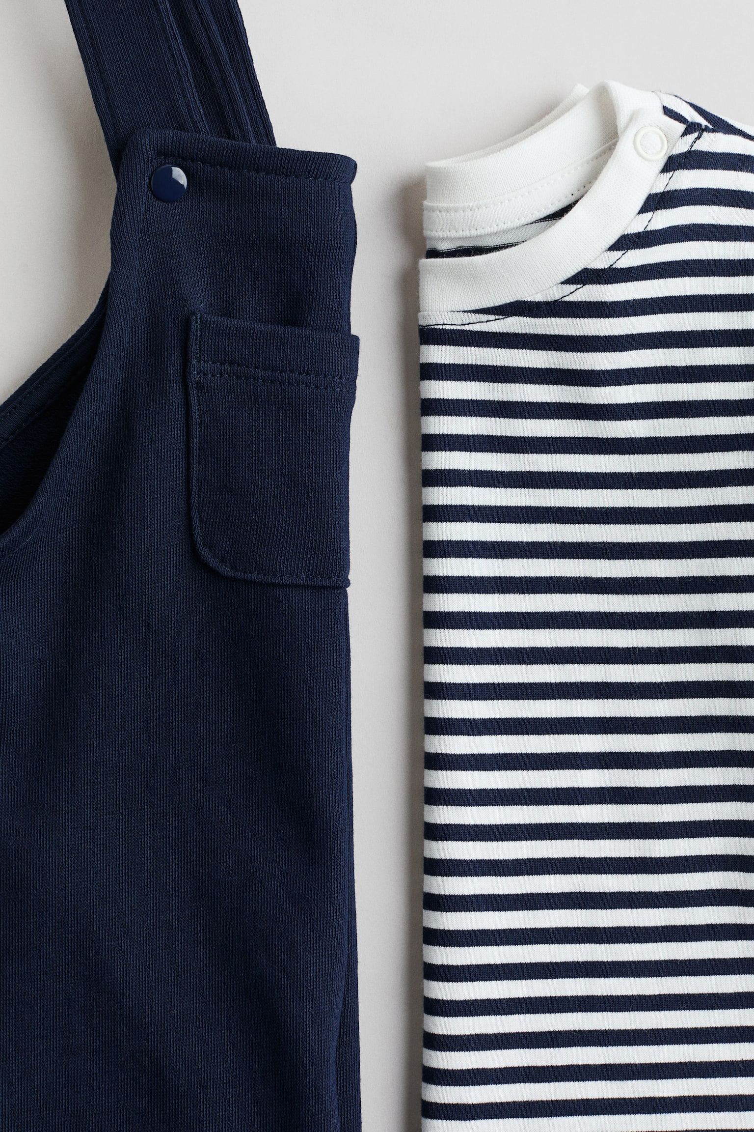 Детский комплект H&M 2-Piece T-Shirt and Overalls Set, цвет: Тёмно-синий / Полосатый — фото 2