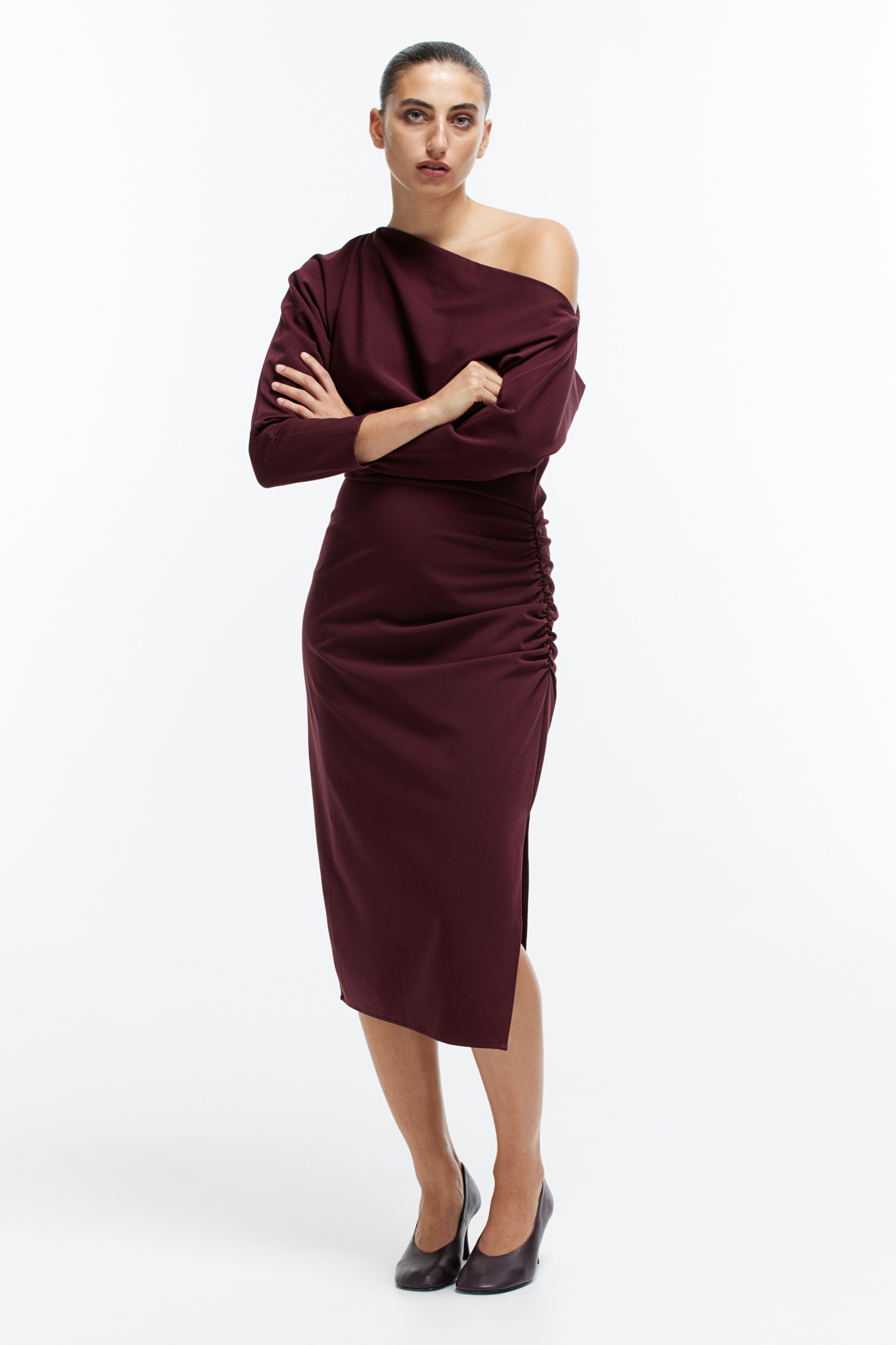 draped one-shoulder dress