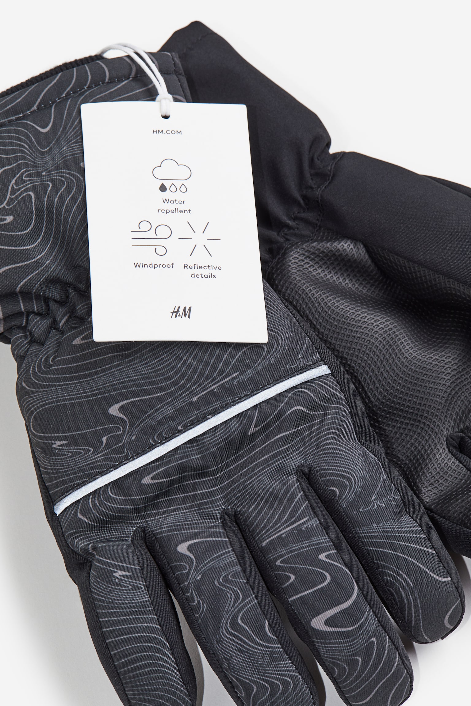 Water Repellent Padded Gloves - Black/Pattern/Black - 2