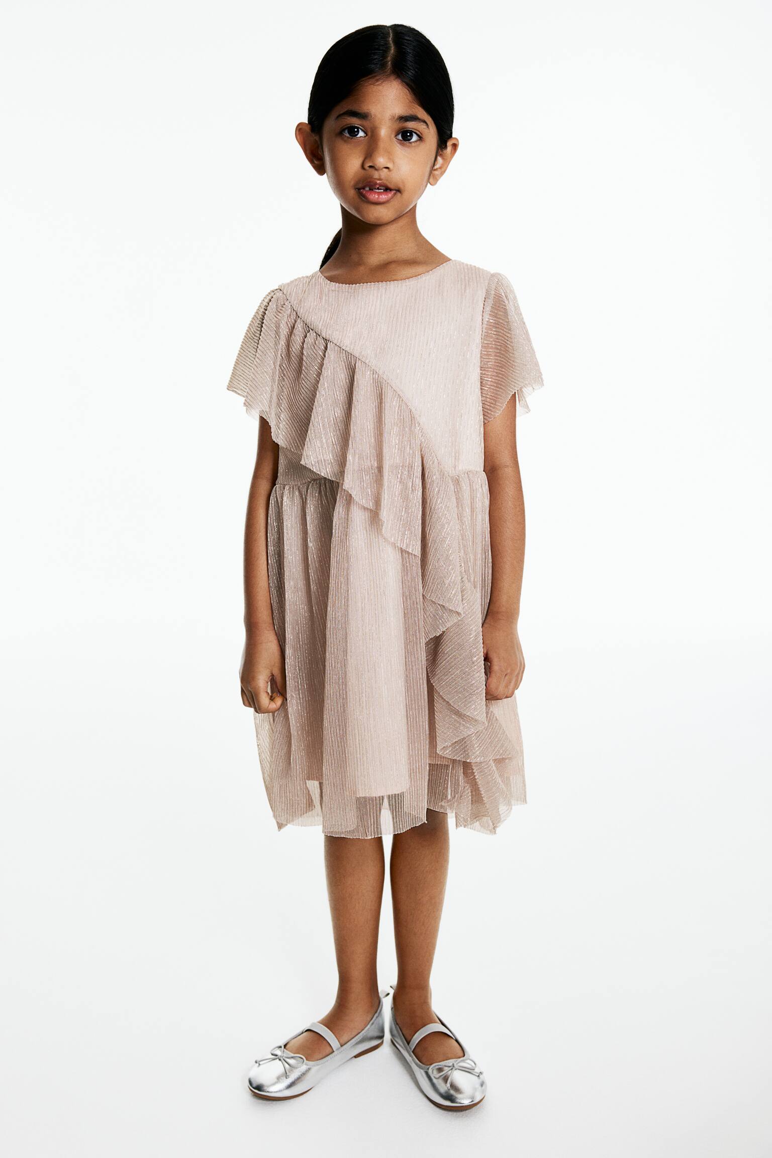 Flounce-trimmed dress - Light dusty pink - 3