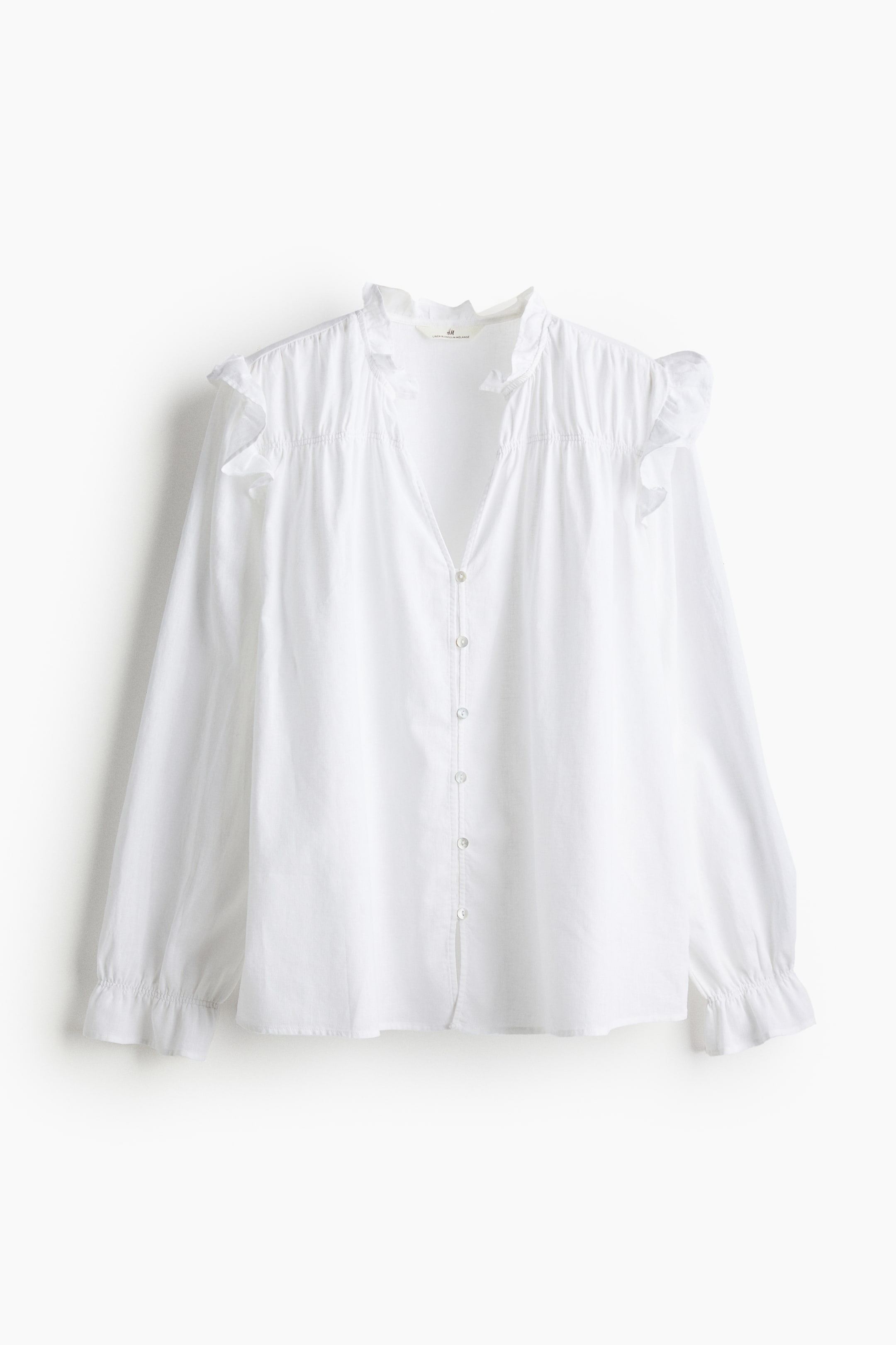 Linen-blend Blouse - V-neck - Long sleeve - White - Ladies | H&M US