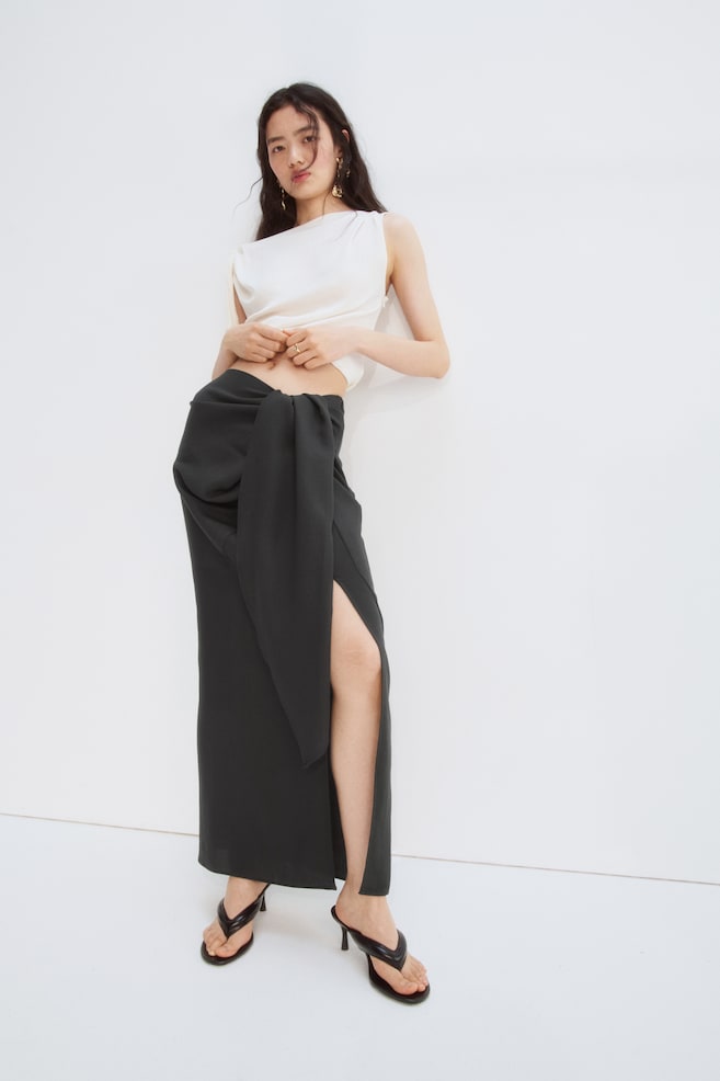 Knot-Detail Maxi Skirt - Dark gray - 2