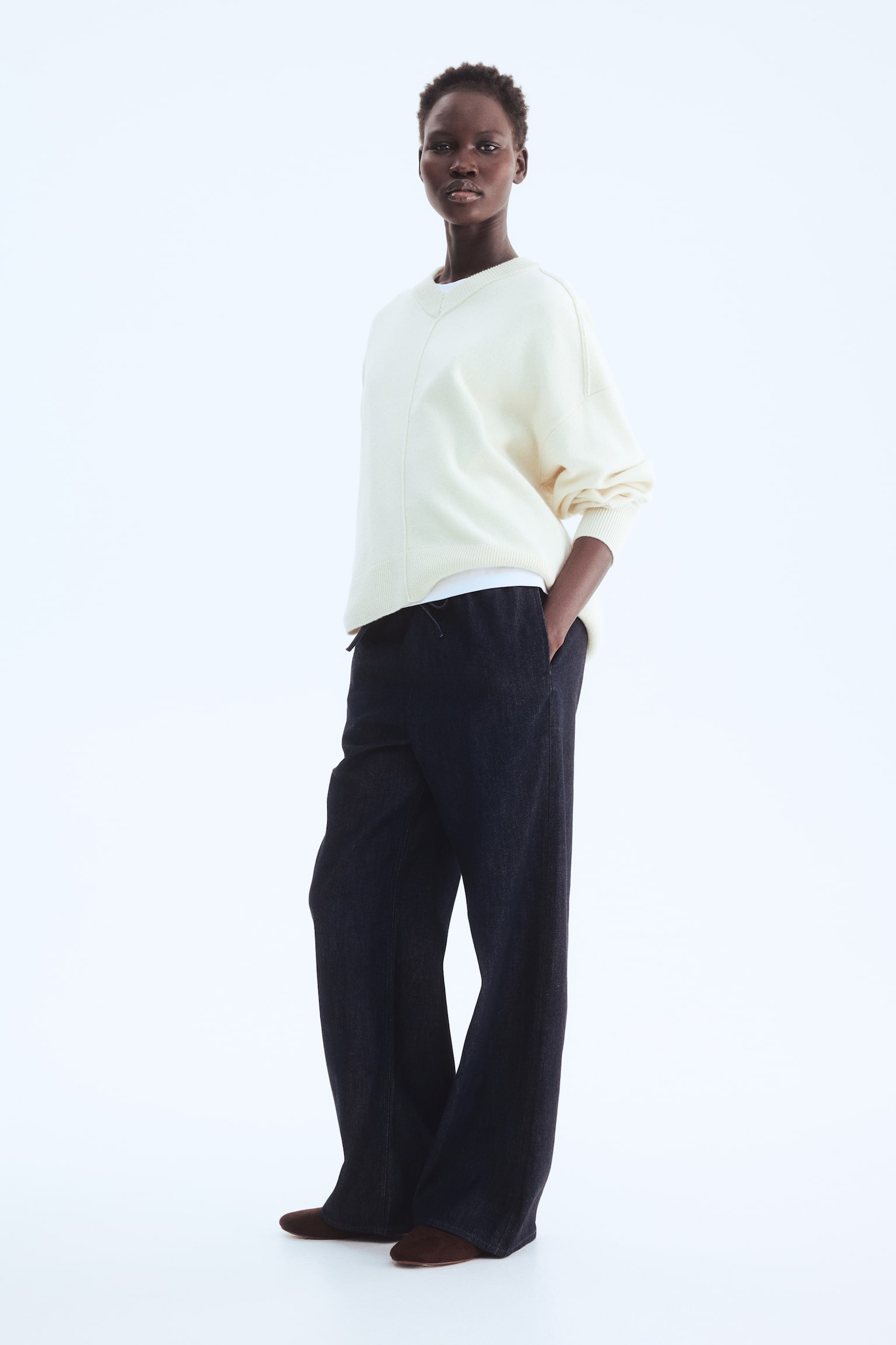 מכנסי ג'ינס עם שרוך קשירה - כחול ג'ינס כהה/כחול ג'ינס/לבן/כחול ג'ינס בהיר - 1