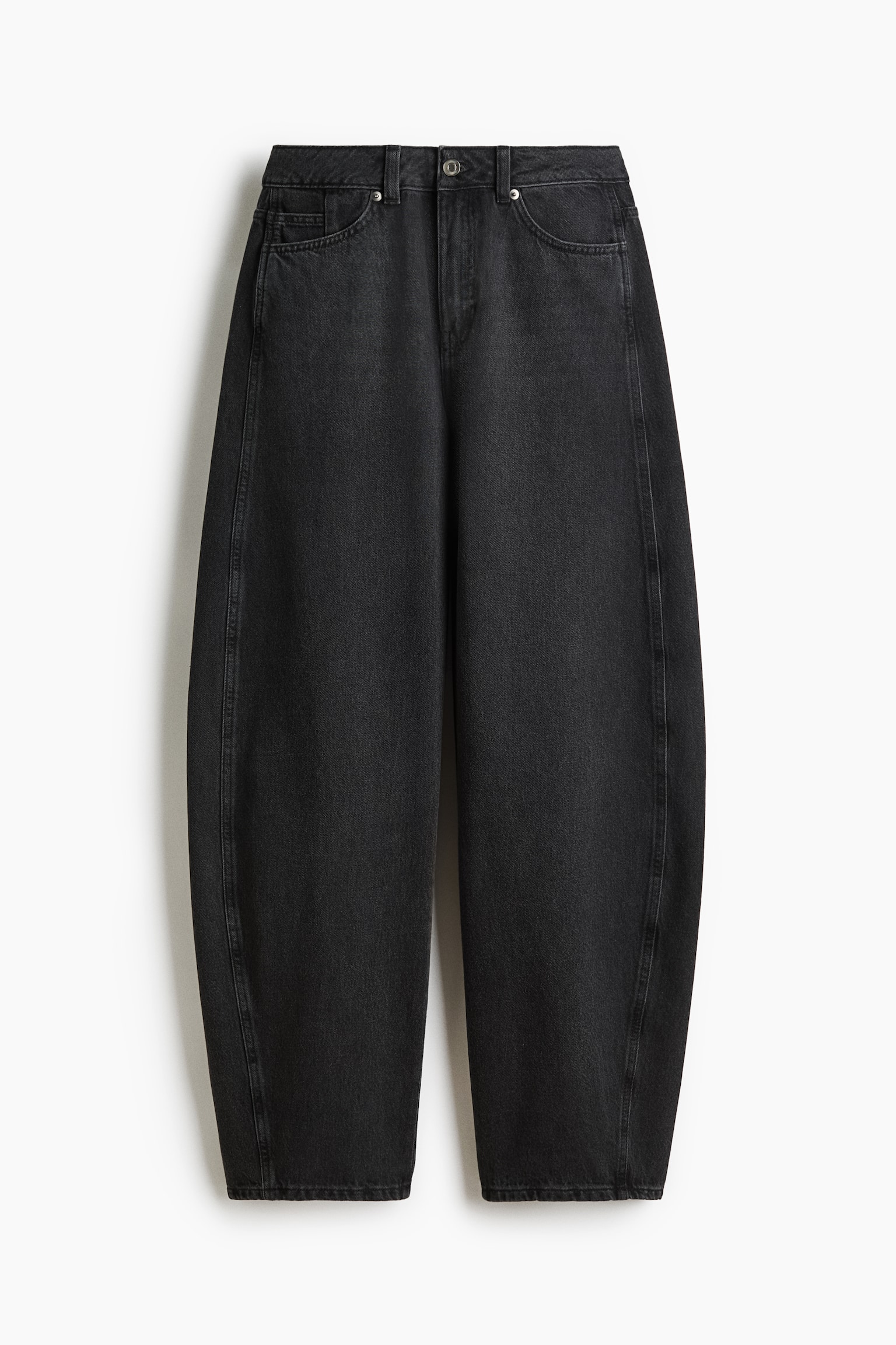 Barrel Leg High Waist Jeans - Ausgewaschenes Schwarz/Denimblau/Hellgraumeliert - 2