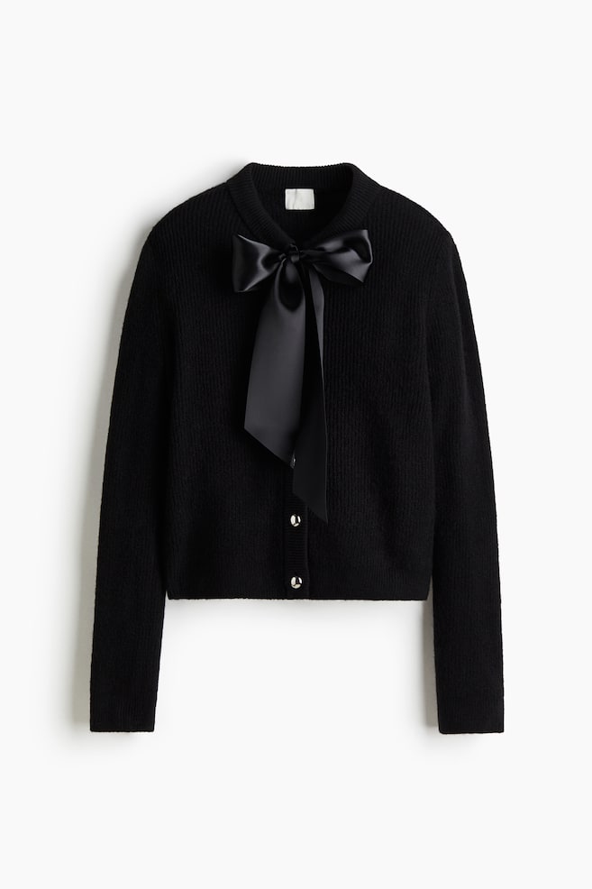 Cardigan con fiocco decorativo - Nero/Crema - 1