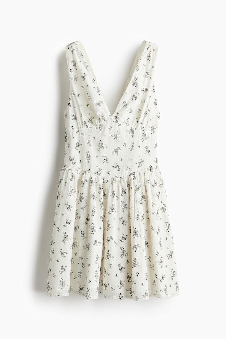 h&m wide cotton dress Women's Navy blue/floral Cotton Dress with Tie-Top Shoulder Straps