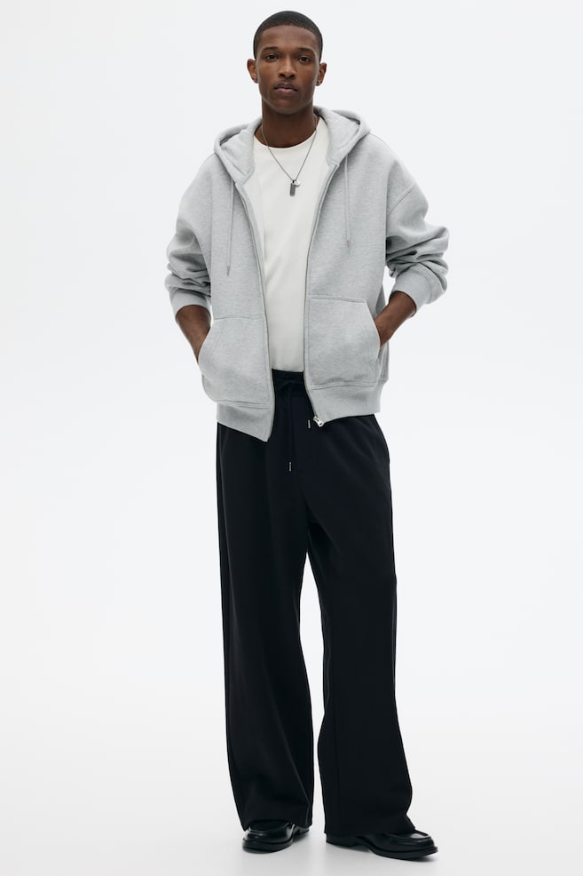 Oversized-Fit Hooded Jacket-Gray melange - 5