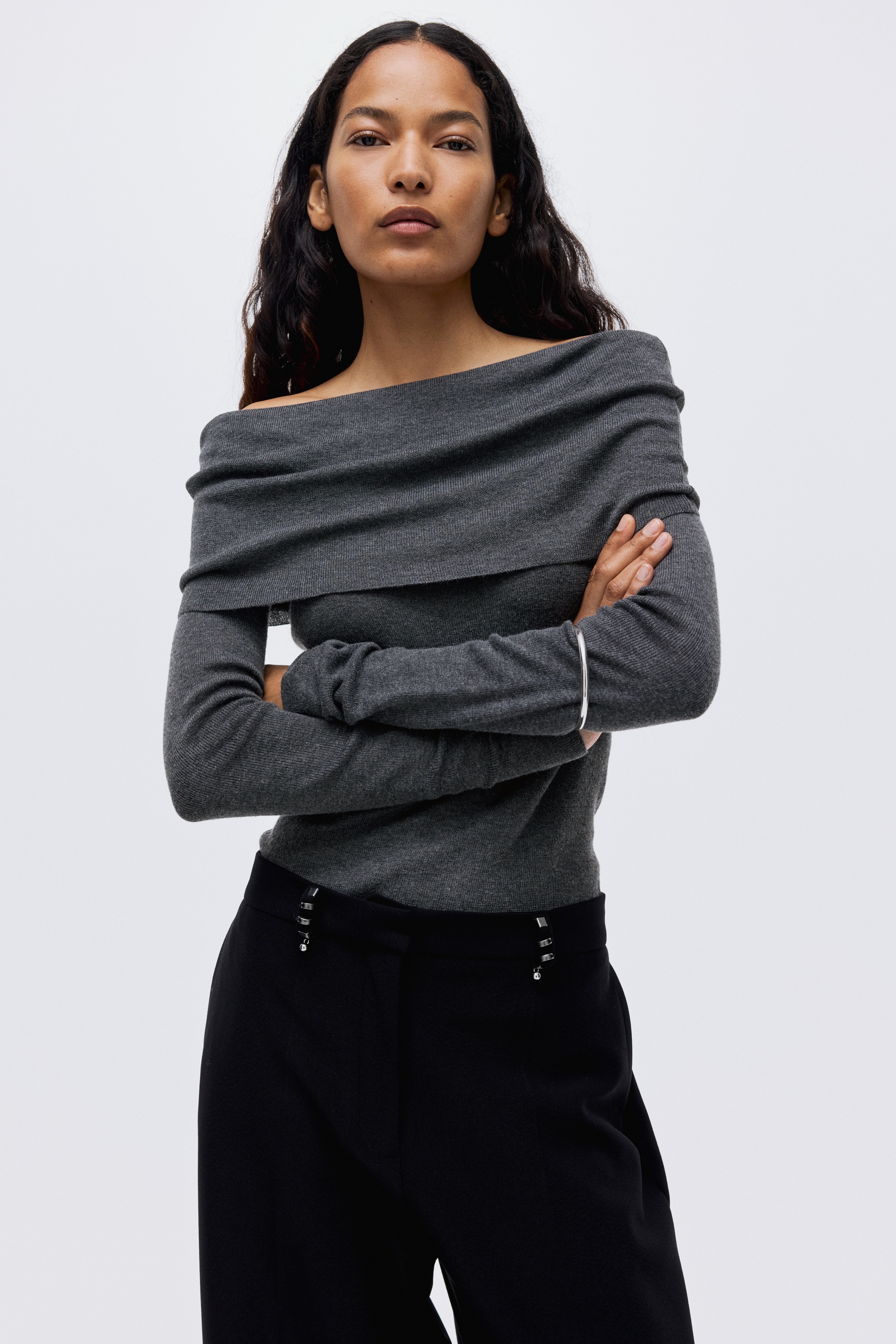 オフショルダーセーター - グレーメランジ - レディース | H&M JP