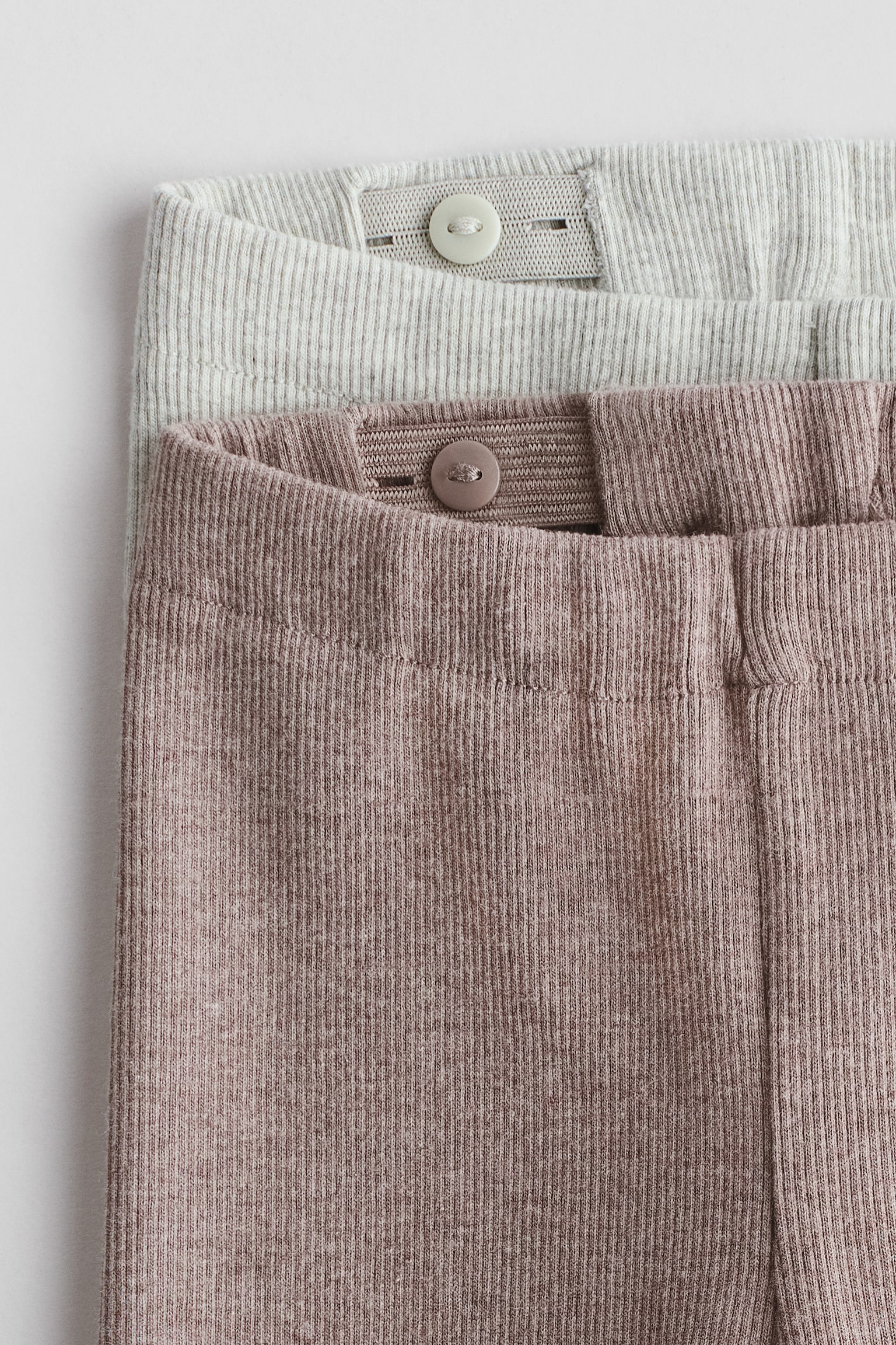 2-pack ribbed cotton leggings - Light green/Beige/Light grey/Beige striped/Olive green/Light green/Dark grey/Light grey/Beige/Khaki green/Dusty blue marl/Cream - 2