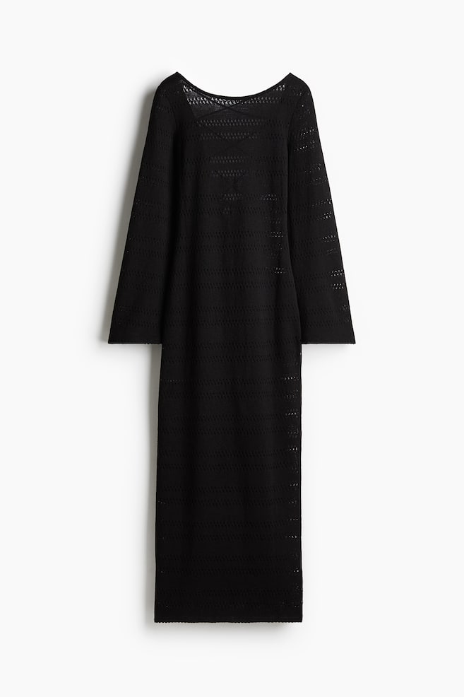 Lacing-Detail Hole-Knit Dress - Black/Light beige/Red - 1