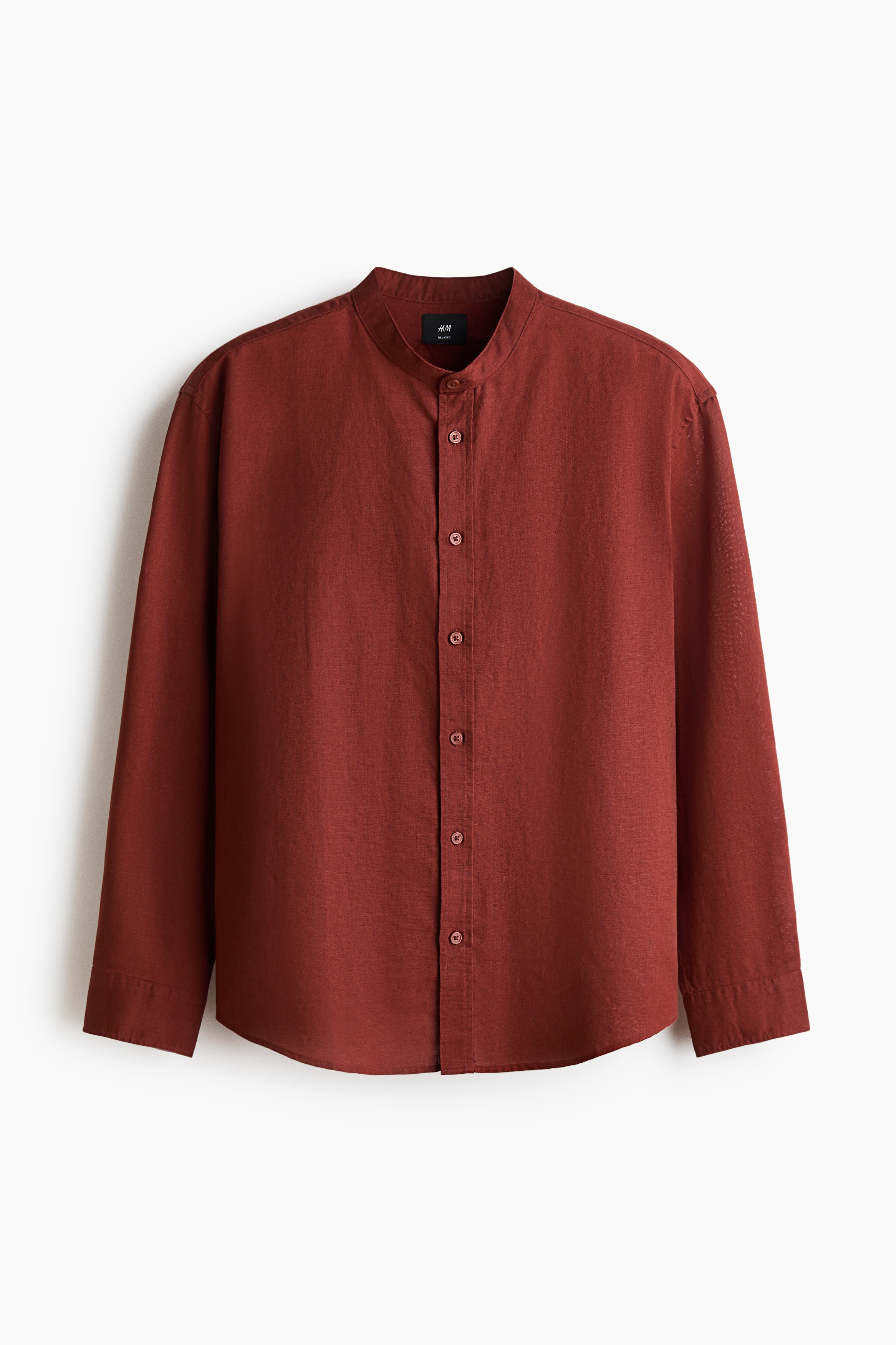 Relaxed Fit Linen-blend shirt - Rust red/Khaki green/White