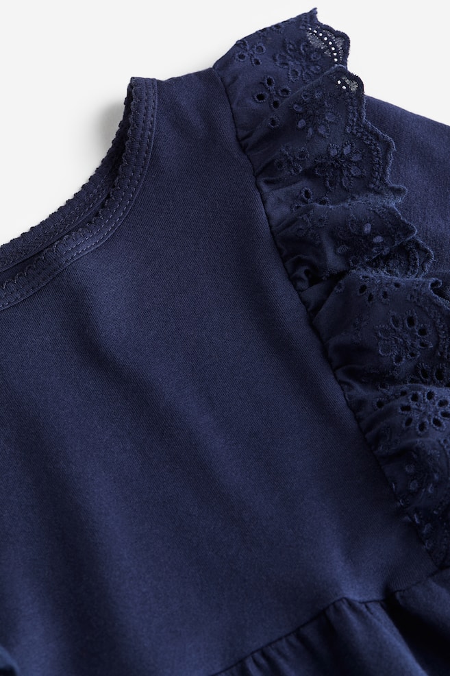 Flounce-trimmed jersey dress - Dark blue/Natural white/Floral - 2