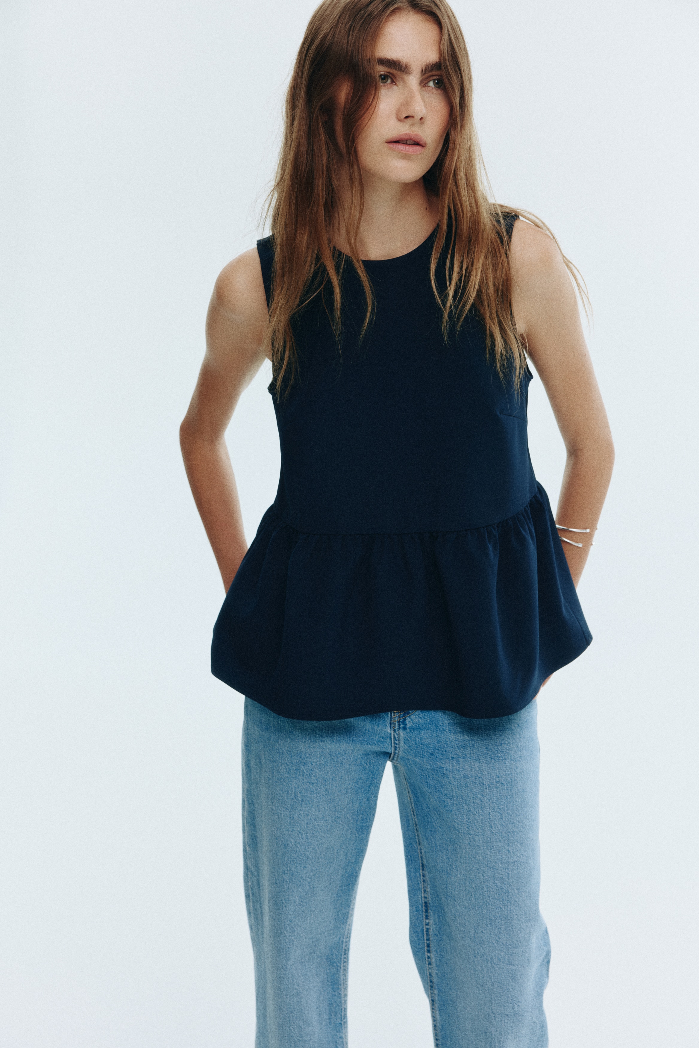 Women's Navy blue Peplum Top | H&M US