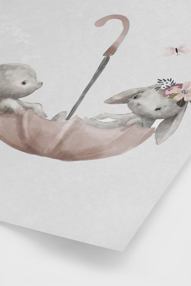 Rabbits Umbrella Poster - Grå/rosa - 3