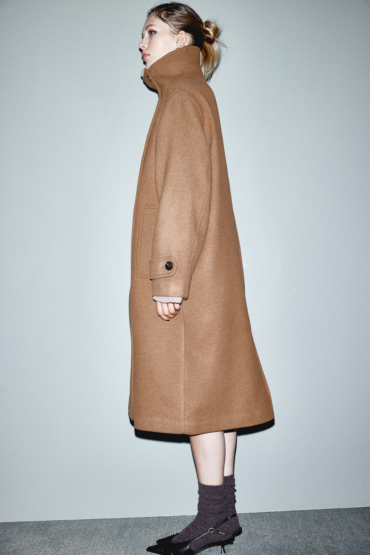 High-collar coat - Brown - 7