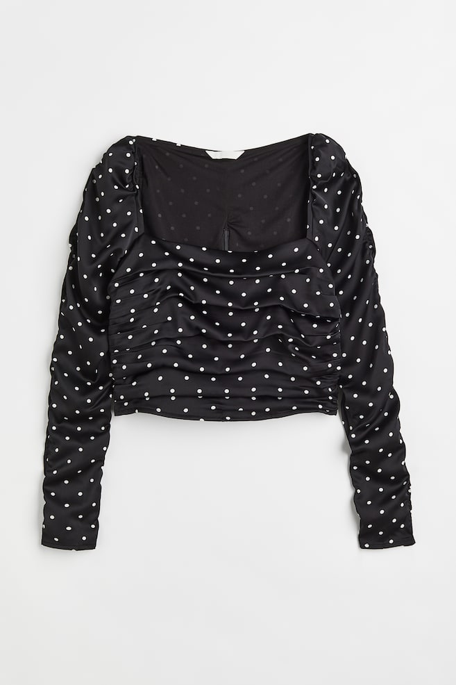 Gathered crêpe top - Black/Spotted - 1
