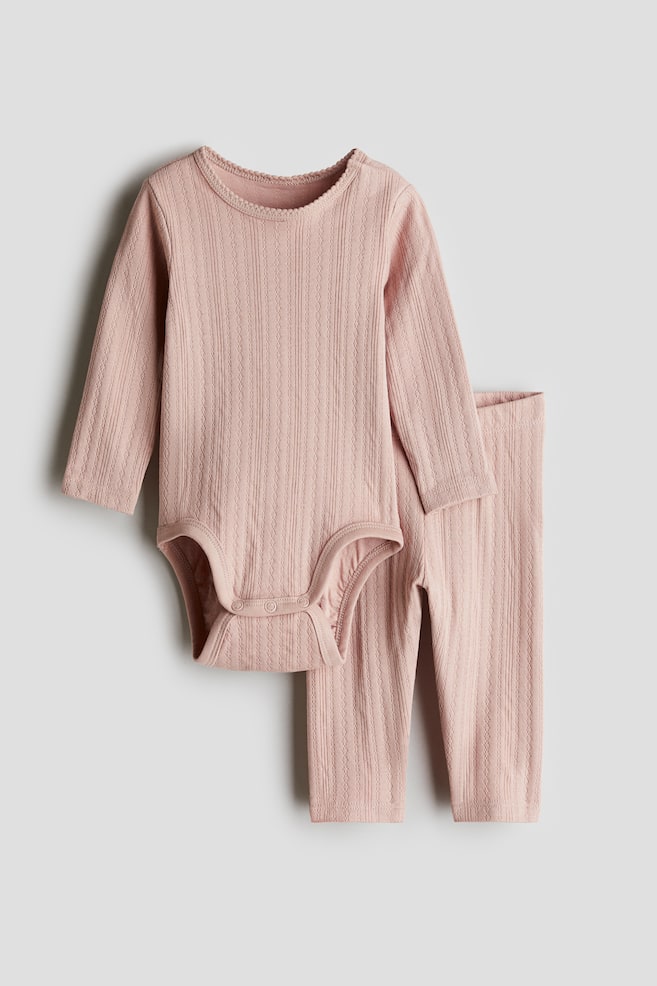 2-piece pointelle cotton set - Dusty pink - 1