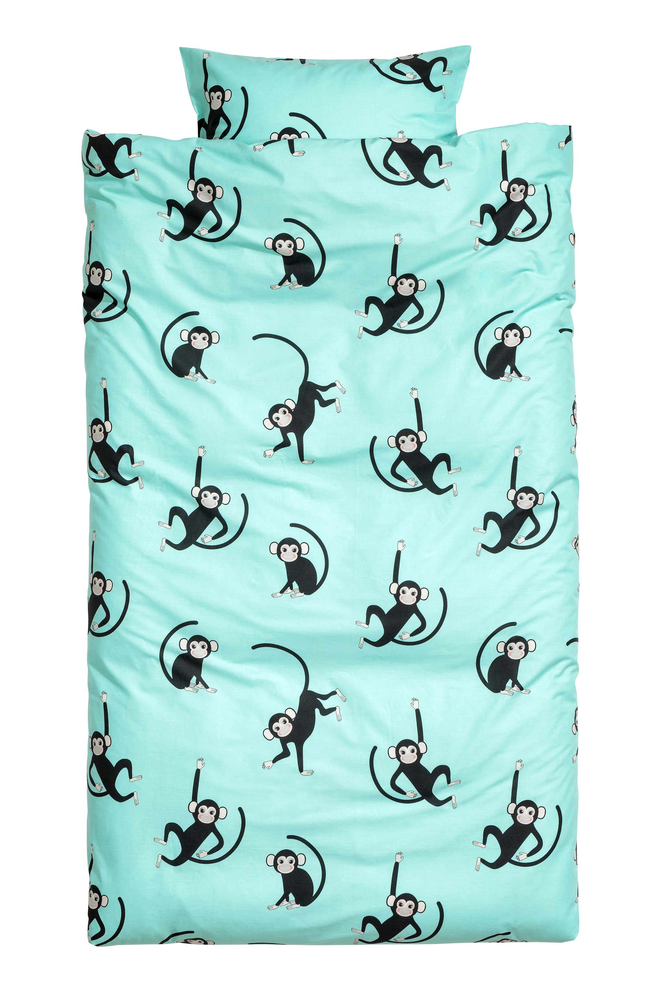 Näytä suurempi kuva: Eläinkuvioitu pussilakanasetti - Turkoosi/Apina - Home All | H&M FI 1