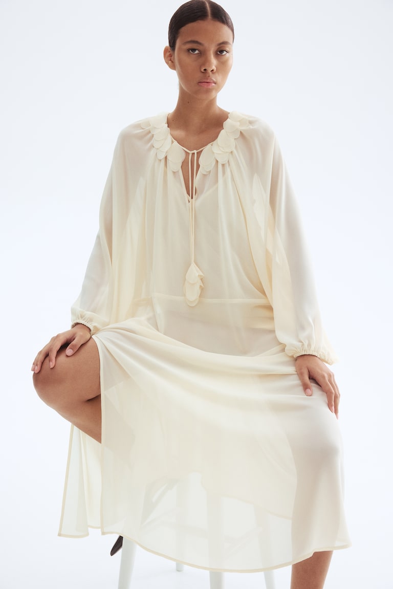 white christmas dresses Beige Chiffon Floral Pleated Babydoll Mini Dress main image 1