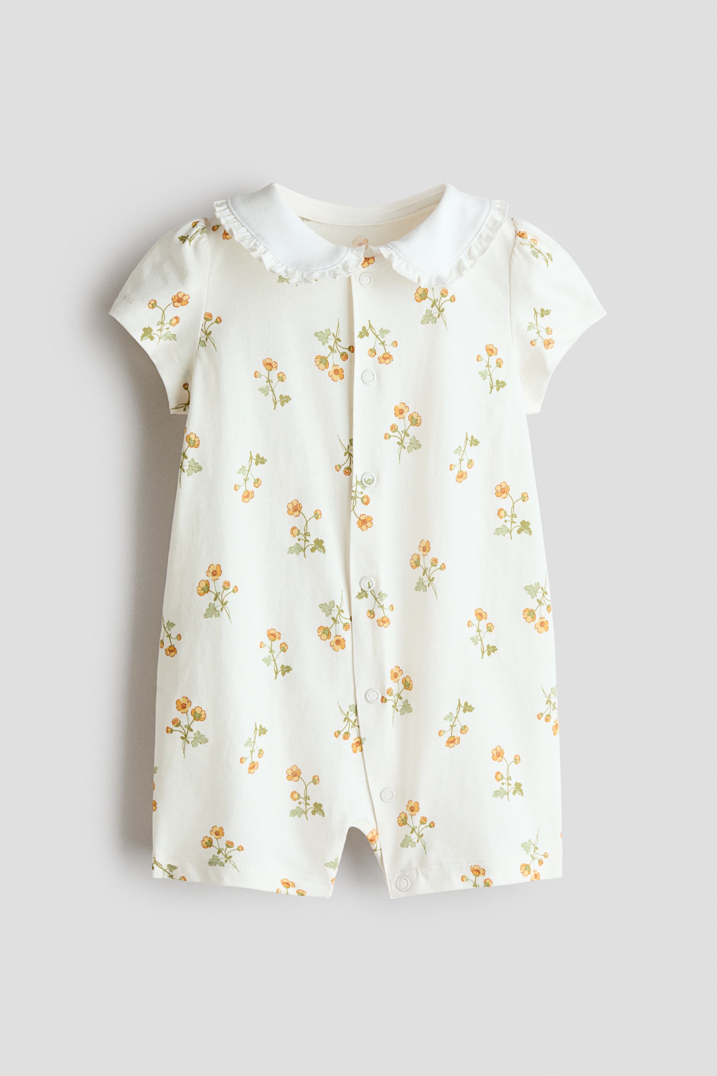 White/floral Cotton Pajama Jumpsuit with Collar for kids | H&M CA