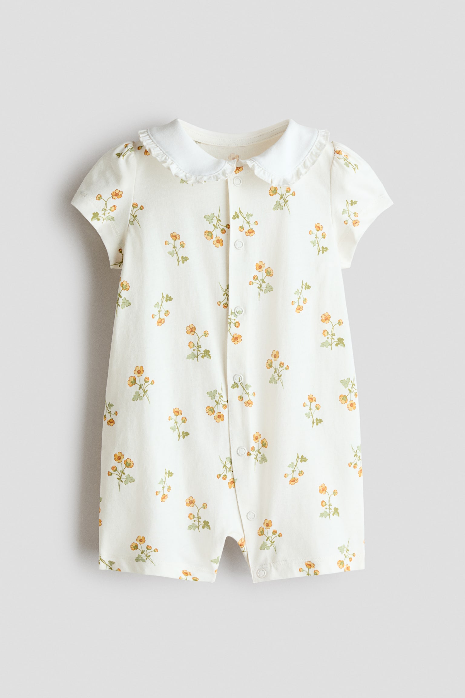Pyjama en coton avec col - Blanc/fleuri/Rose clair