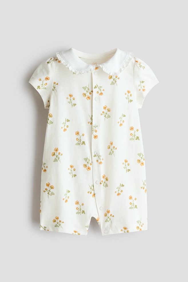 Collared cotton sleepsuit - White/Floral/Light pink - 1