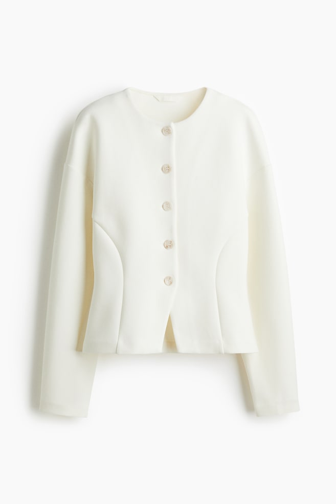 Collarless Scuba Blazer - White/Dark brown - 1