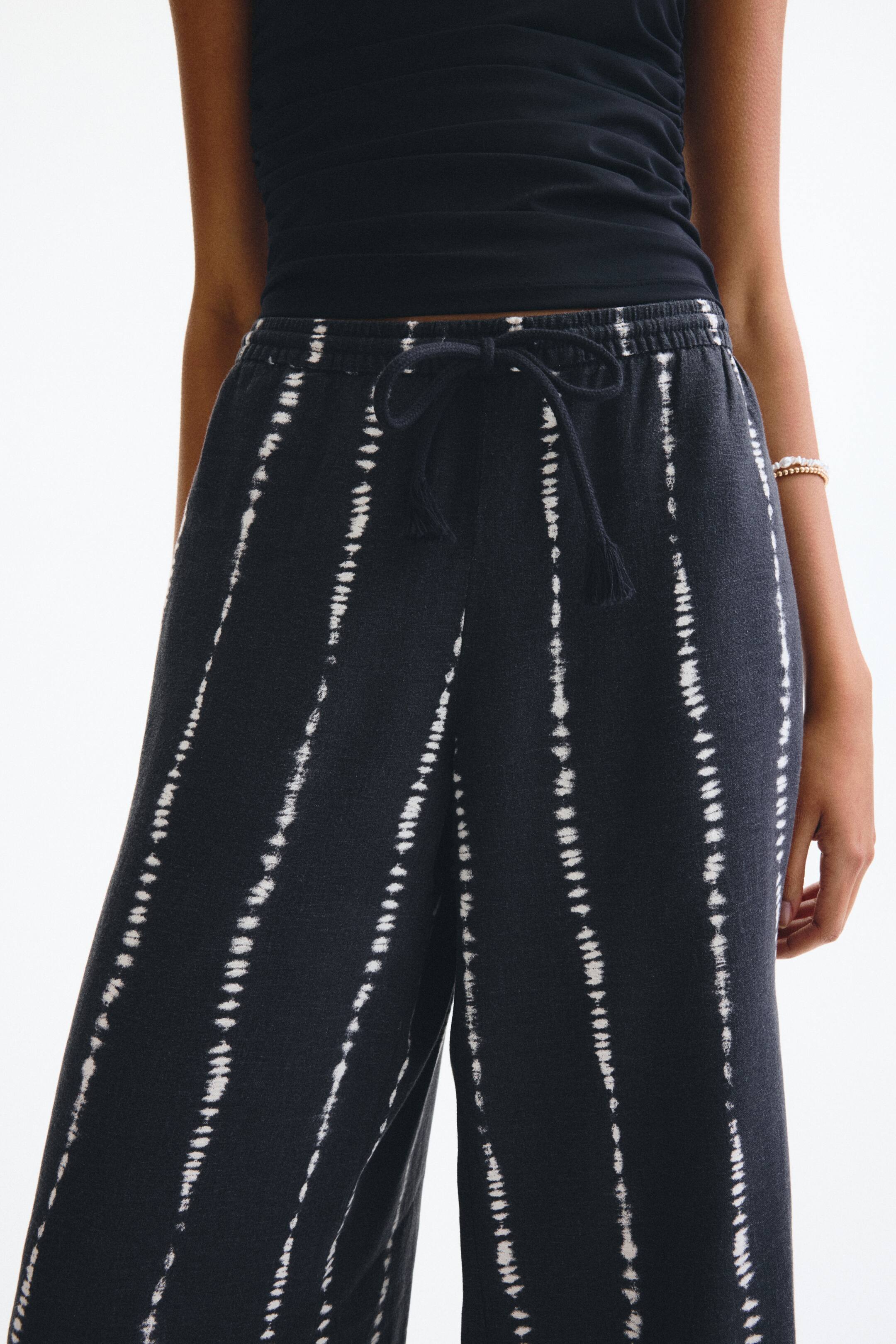 Pantalon à cordon en lin mélangé