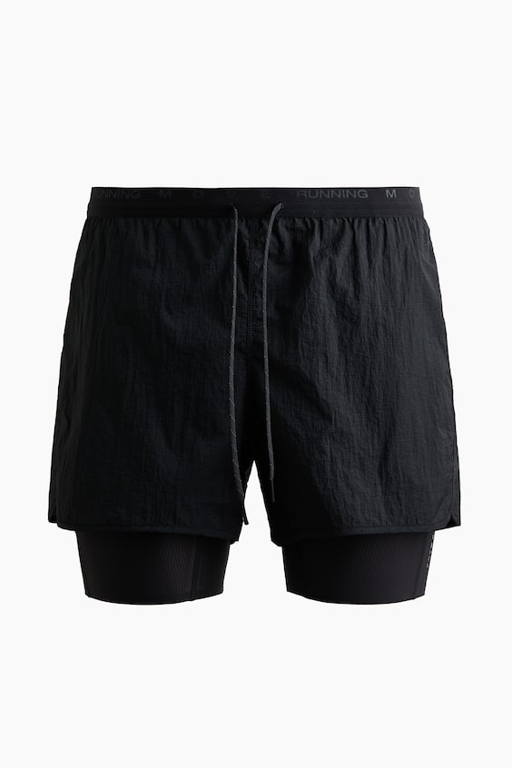 Мужские шорты H&M Move Lightweight 2-in-1 Running with DryMove™, цвет: Чёрный