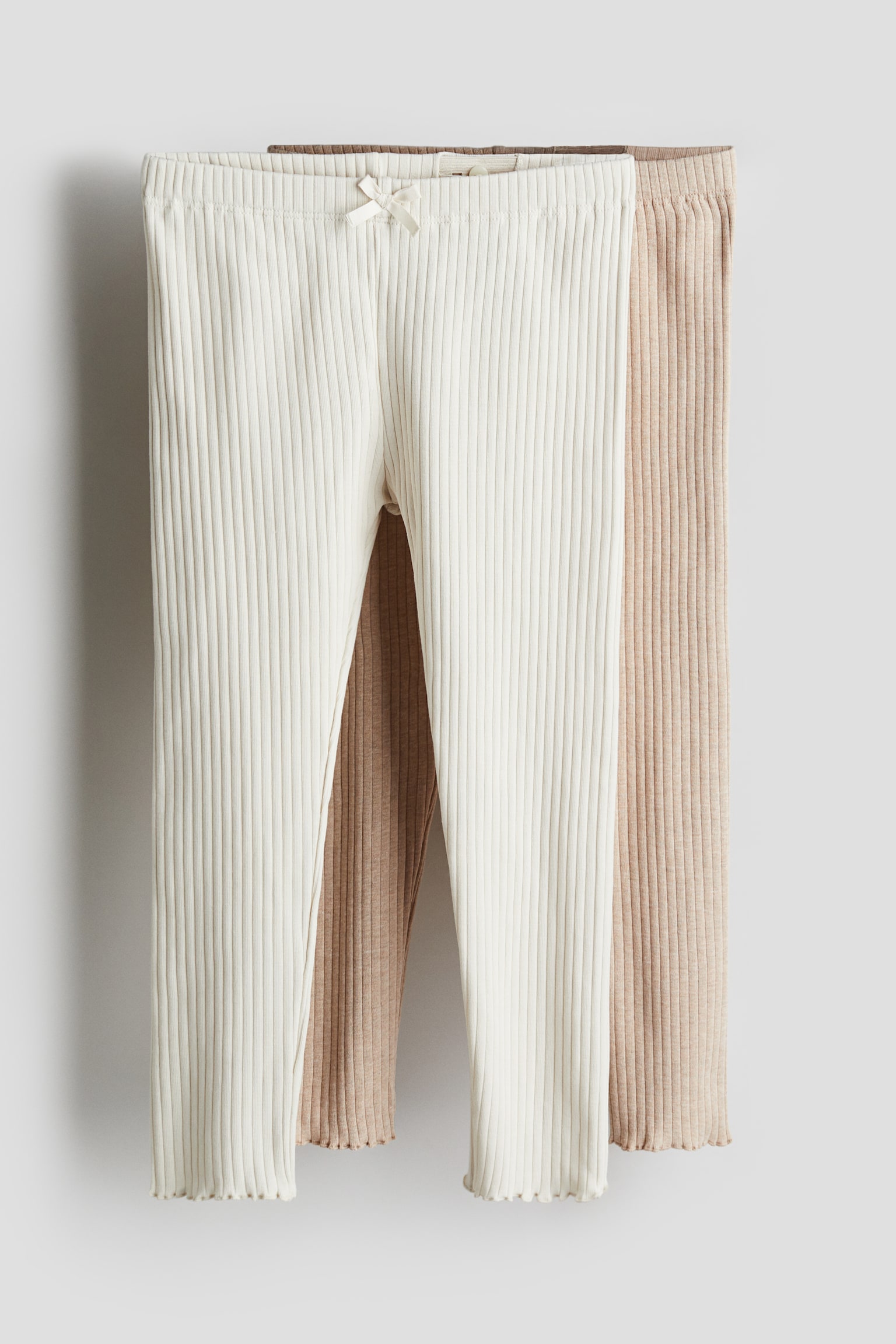 2-pack Rib Cotton Leggings - Light beige/White - 1