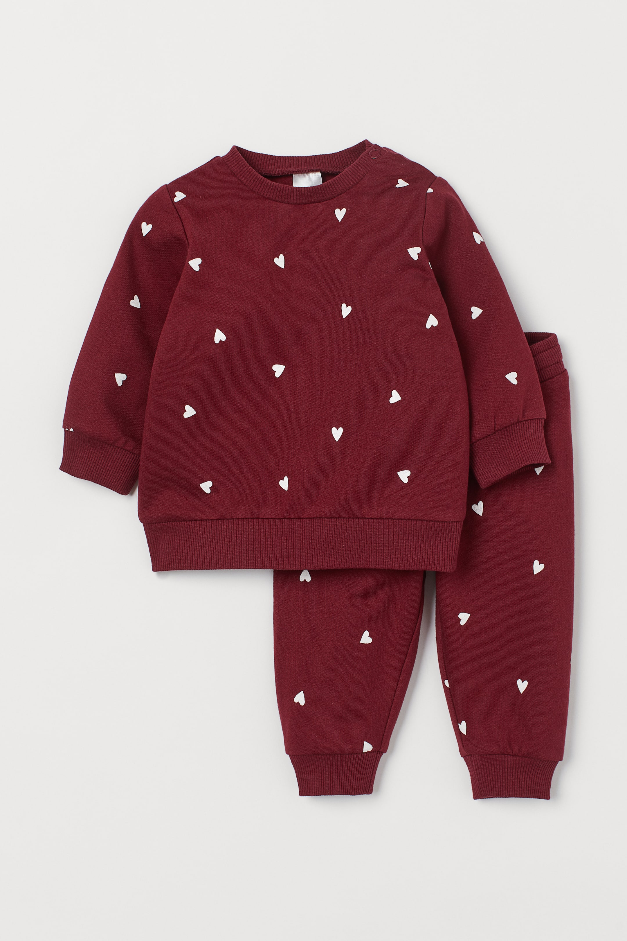 View larger image: 2-piece sweatshirt set - Dark red/Hearts - Kids | H&M HK 1