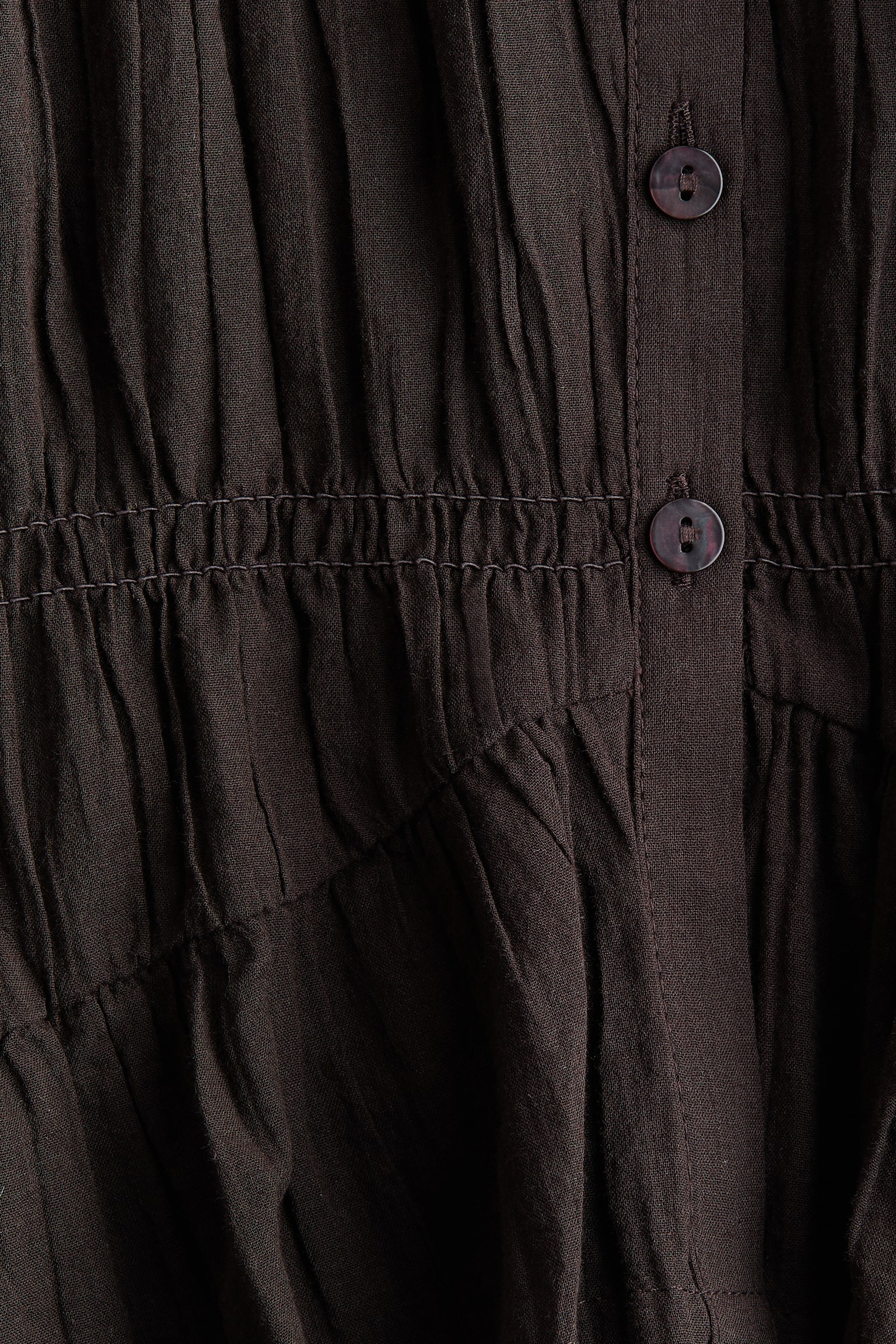 Smocked cotton blouse - Dark brown/Light beige - 4