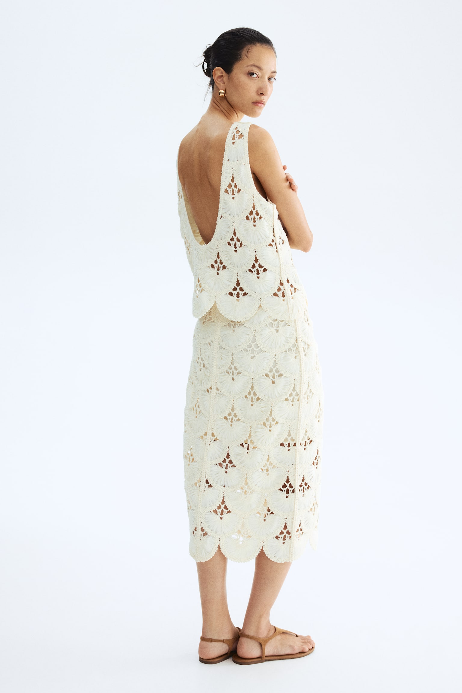 Crochet-look pencil skirt - Cream - 1