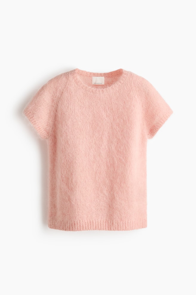 Top en mezcla de mohair - Rosa empolvado/Gris claro jaspeado - 1