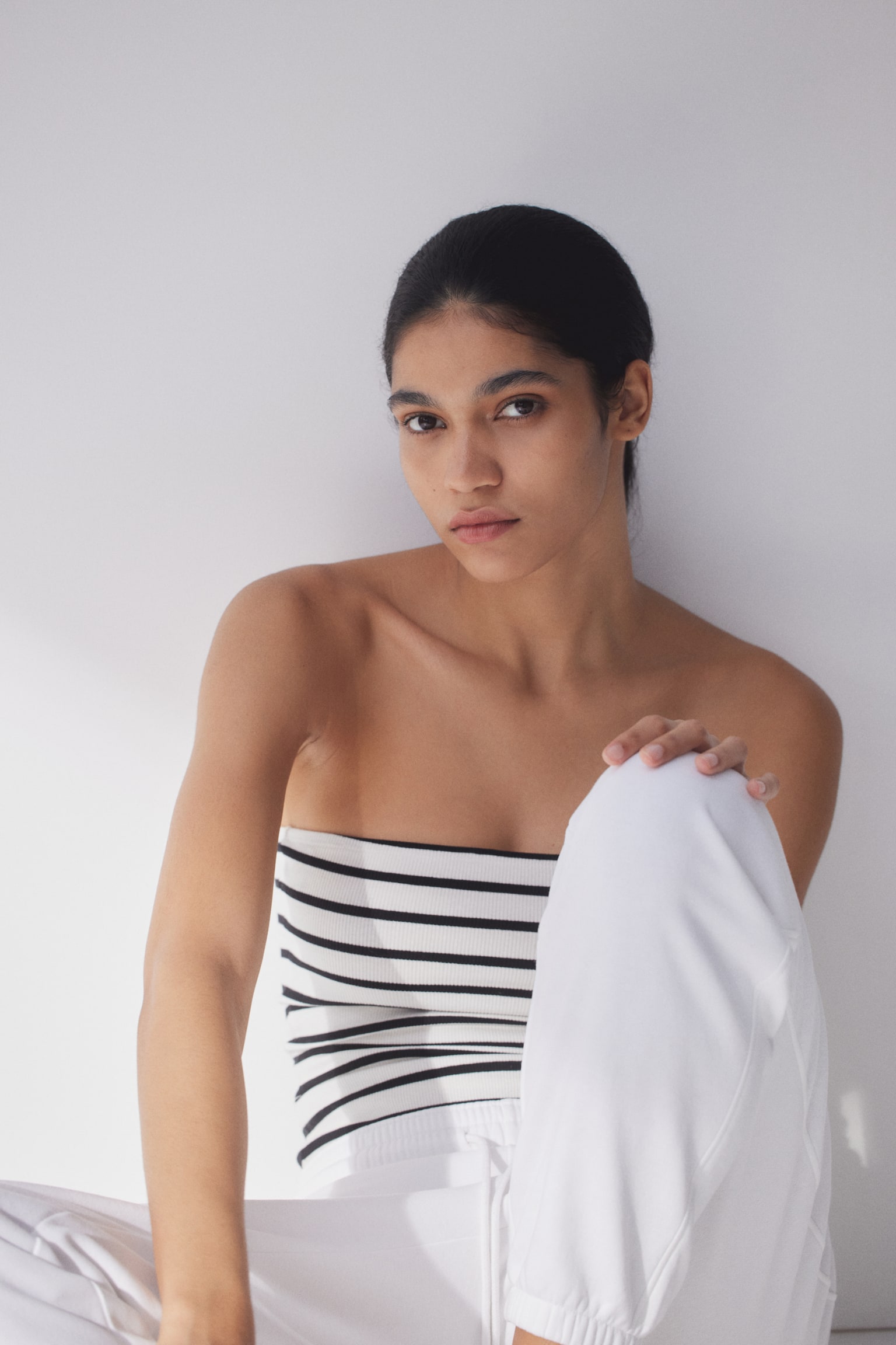 Rib Bandeau - White/Black stripe/White/Black/Light greige/Light grey marle - 1