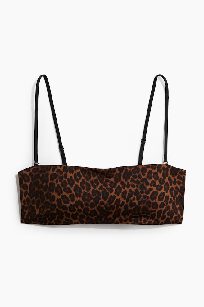Padded jersey bandeau bra - Brown/Leopard print/White - 1