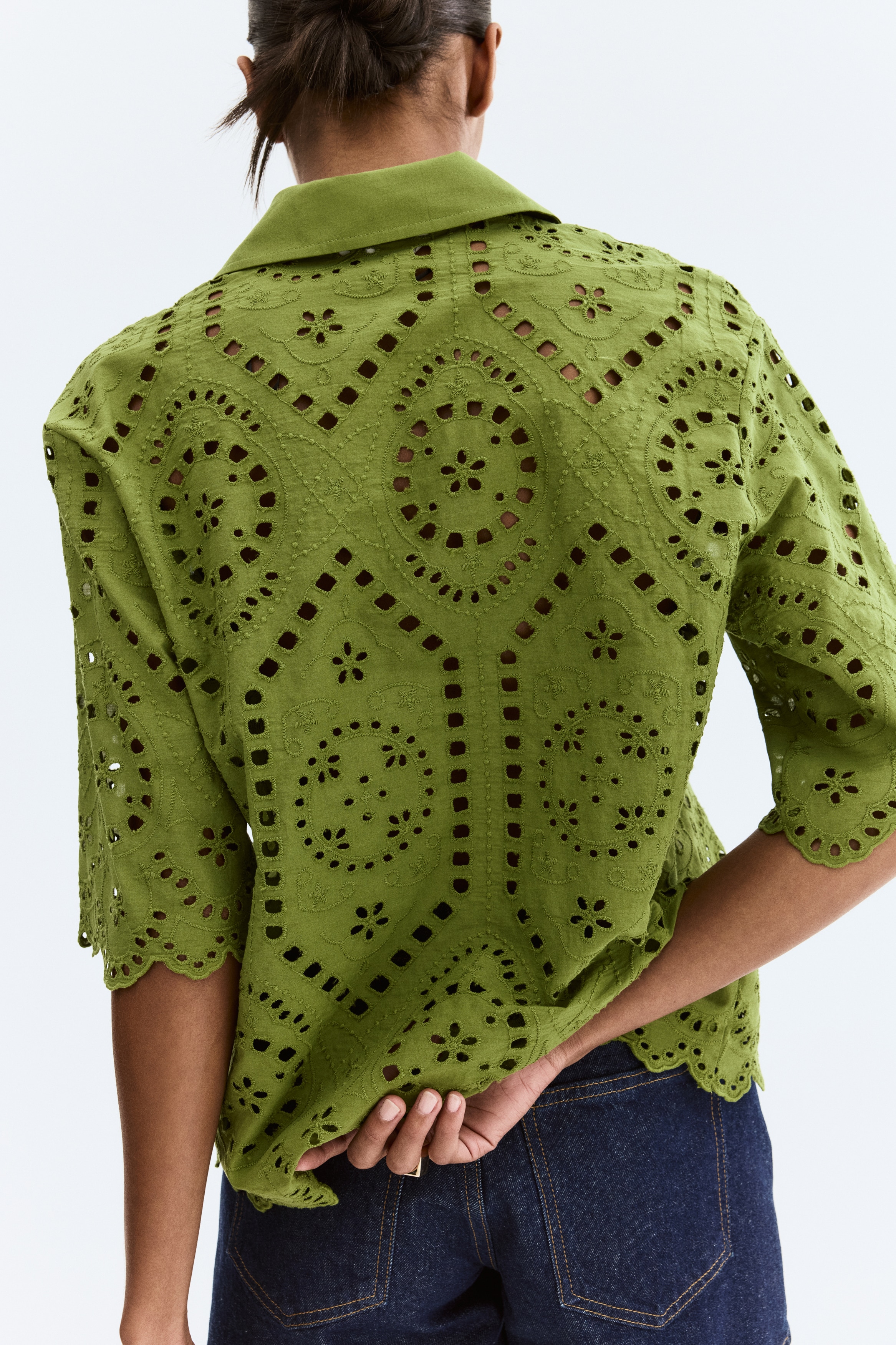 Women's Dusty yellow Eyelet-Embroidered Cotton Shirt | H&M US