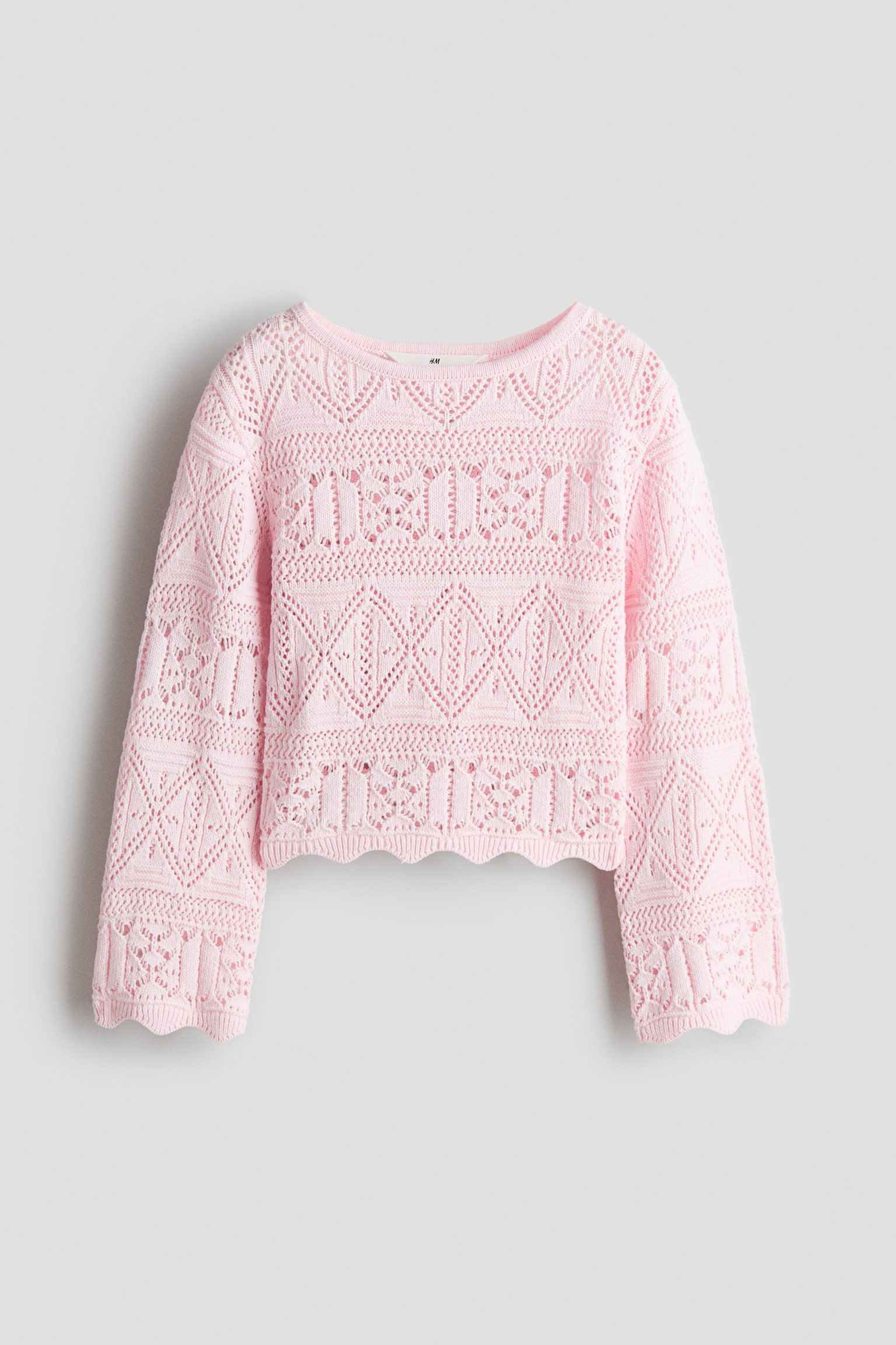 Crochet-look jumper - Light pink/Light blue/White