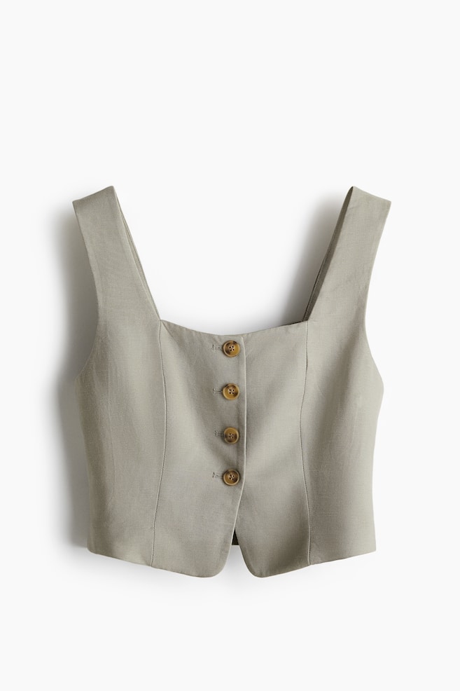 Linen-blend waistcoat - Light khaki green/White - 1