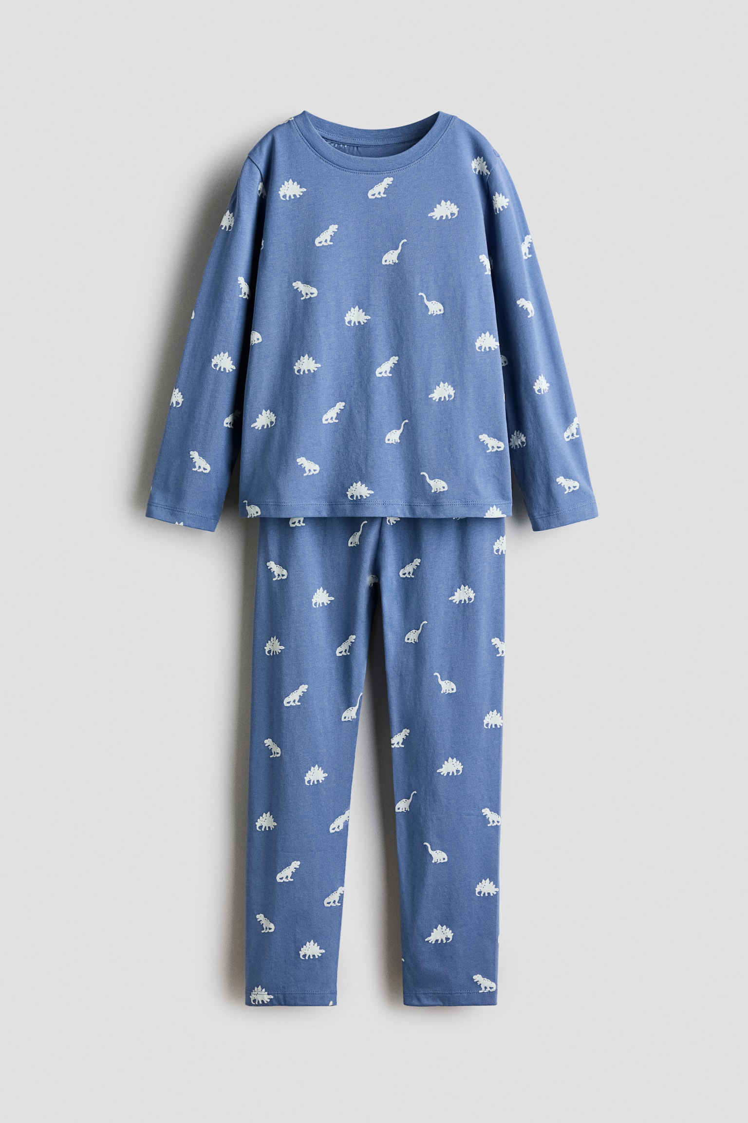 Patterned cotton pyjamas - Dusty blue/Dinosaurs