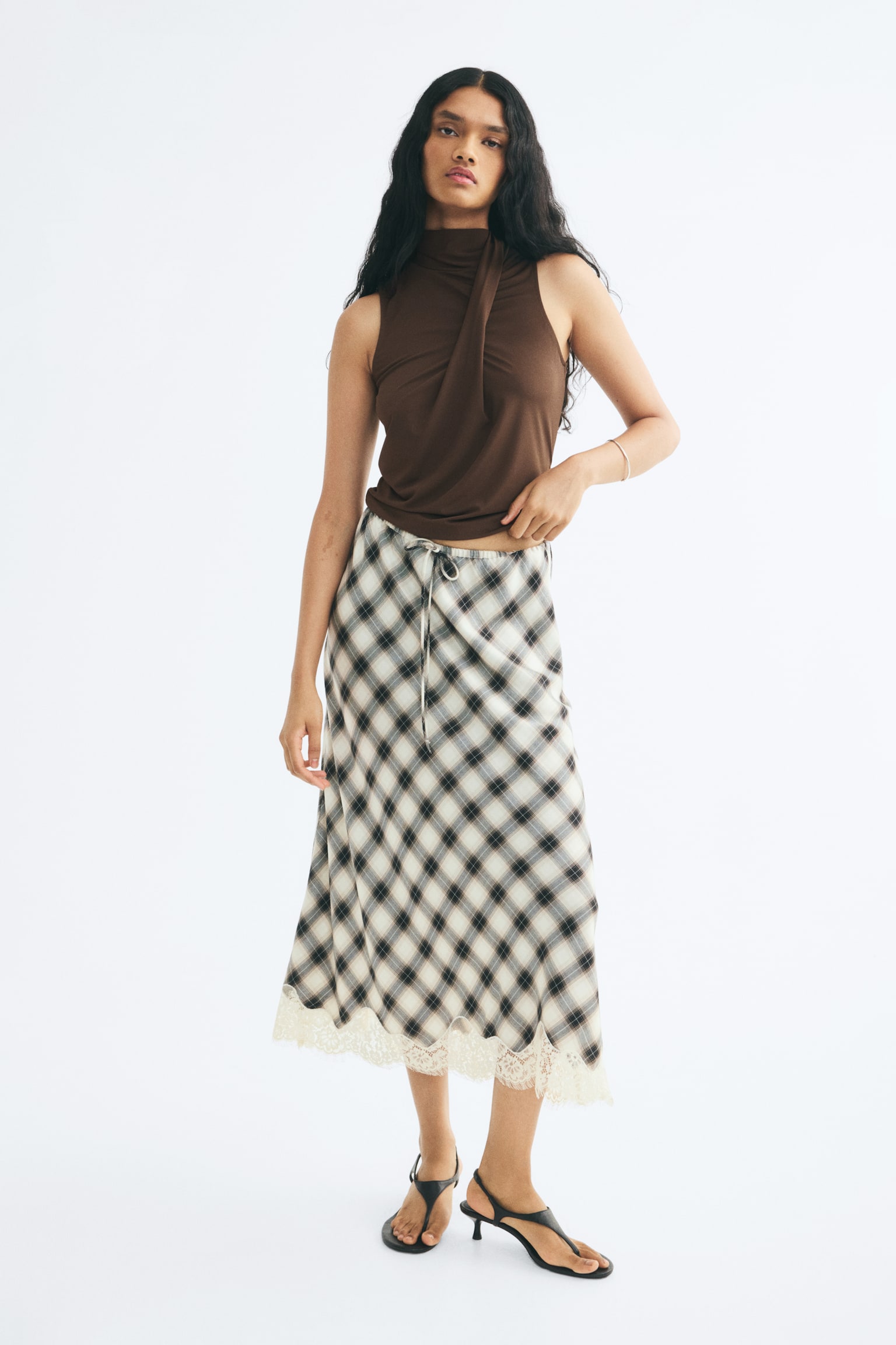 Женский топ H&M Draped Jersey Top, цвет: Тёмный коричневый — фото 3