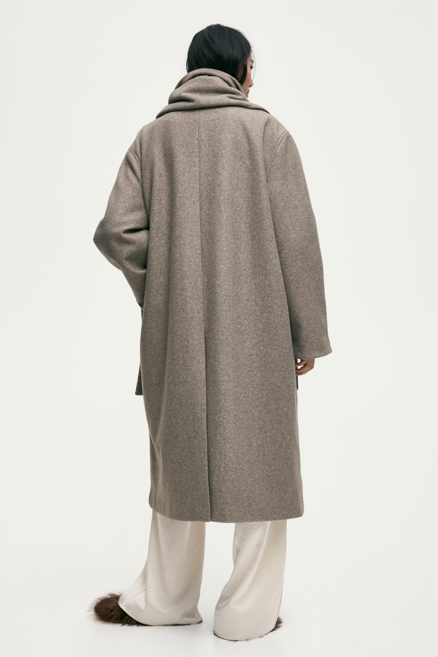 Abrigo con cuello tipo bufanda - Beige jaspeado - 5